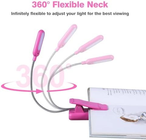 VAVOFO Rechargeable Book Light for Reading in Bed Kids, 7 LED Reading Light with 9-Level Warm Cool White Daylight, Eye Care Lamp with Power Indicator for Bookworms (Rose)