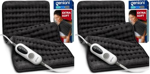 GENIANI Electric Heating Pad for Back Pain & Cramps Relief, Electric Throw, Auto Shut Off, Machine Washable, Moist Heat Pad for Neck & Shoulder, 12x24 (Pack of 2)