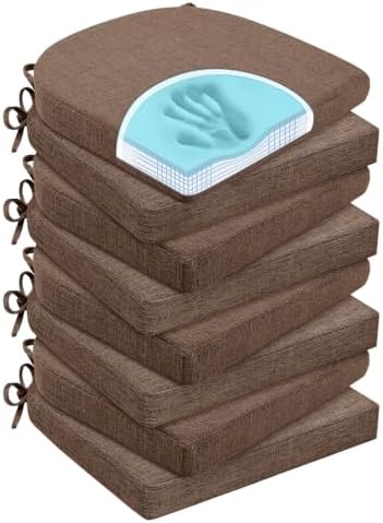 Chair Cushions for Dining Chairs, Non Slip Chair Pads with Ties and Washable Covers, Memory Foam Kitchen Chair Cushions Set of 8, 16"X16"X2.5", Brown