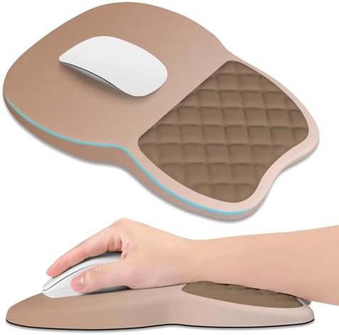 ITNRSIIET Ergonomic Mouse Pad Wrist Support with Memory Foam Massage Bulge & Non-Slip PU Base, Carpal Tunnel Pain Relief, Prevent Wrist Sweating, 12 x 8 x 1.2 inch, Soft Brown