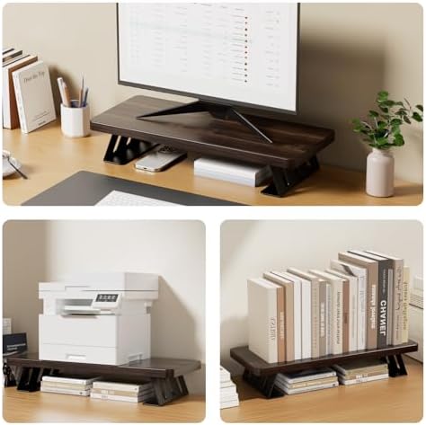 Monitor Stand – 24 Inch Wood Monitor Riser, Holds Up to 220 Lbs, Perfect as a Printer Stand or Laptop Riser, Desktop Shelf for Home Office & Gaming Setup-Dark Walnut