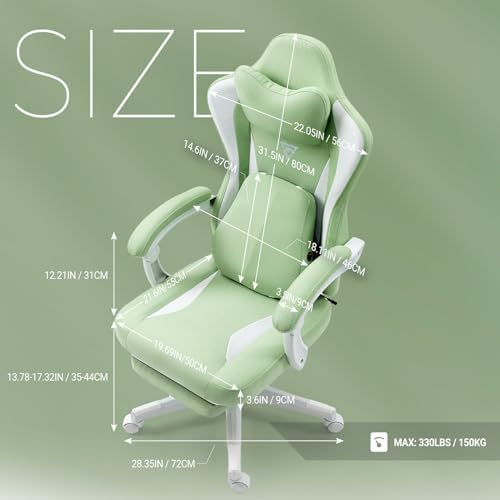 Vigosit Computer Gaming Chair with Heated Massage Lumbar Support for Adults, Ergonomic Office Chair with Footrest, Breathable Soft Fabric Reclining Adjustable Swivel PC Chair for Adult