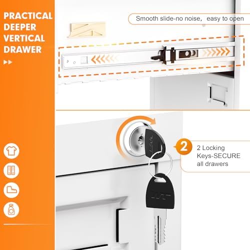 INTERGREAT 4 Drawers File Cabinet with Lock, 18" D Metal White Vertical Filing Cabinet for Hanging Folders, Easy Assemble