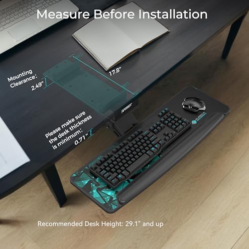 EUREKA ERGONOMIC Height Adjustable Mouse & Keyboard Tray Under Desk, 28x10'' Large Slide Out Swivel Tilt Computer Keyboard Drawer with Pad for Gaming Home Office, Dual Mount