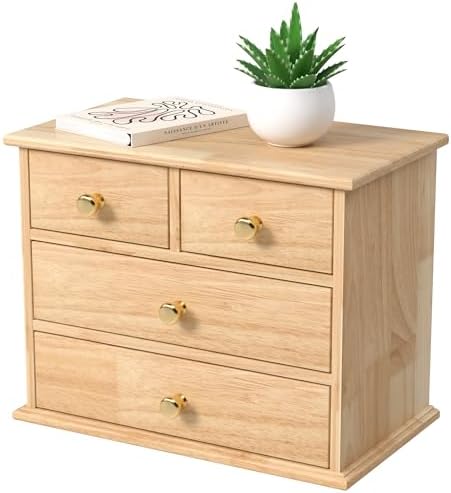Oak Desk Organizer with Drawers, Durable Wooden Desktop Storage Box