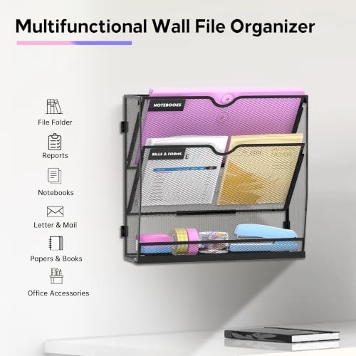 SUPEASY 3-Tier Wall File Organizer with Base, Wall Mounted File Holder