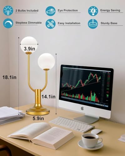 Lightdot Globe Gold Table Lamp for Bedroom Dimmable Gift G9 Bulbs Included