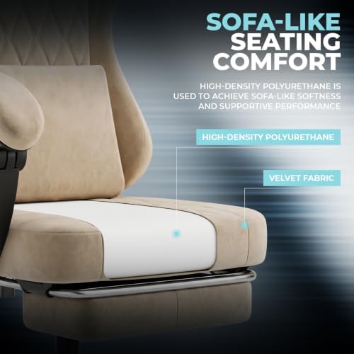 Video Gaming Chair Ergonomic Computer Chairs Gamer Chairs for Adults Massage Lumbar Support Swivel Height Adjustable Headrest Backrest Beige