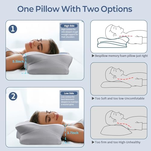 Cervical Pillow for Neck Pain Relief, Ergonomic Neck Pillow for Sleeping, Contour Side Sleeper Pillow for Neck Support, Orthopedic Cooling Memory Foam Pillows for Back Stomach Sleepers (White & Blue)