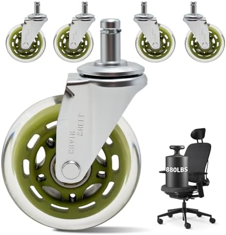 Office Chair Wheels 3 Inch, 880LBS Heavy Duty Casters, Silver Green
