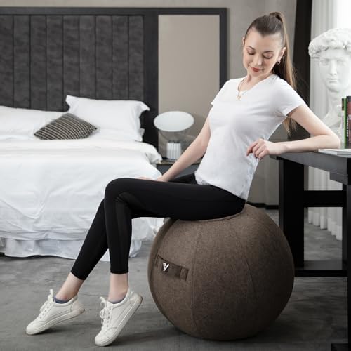 Sitting Ball Chair for Office and Home, Pilates Exercise Yoga Ball with Cover for Balance, Stability and Fitness, Ergonomic Posture Exercise Ball Seat with Handle and Pump