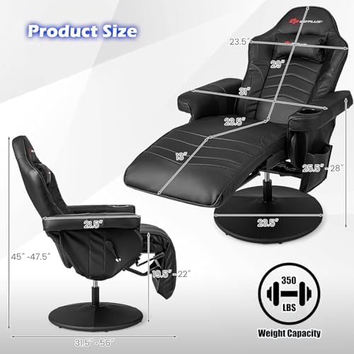 POWERSTONE Gaming Recliner, Adjustable Massage Gaming Chair with Cup Holder Footrest Ergonomic Single Sofa Living Room Home Theater Seating with Side Pouch (Black)