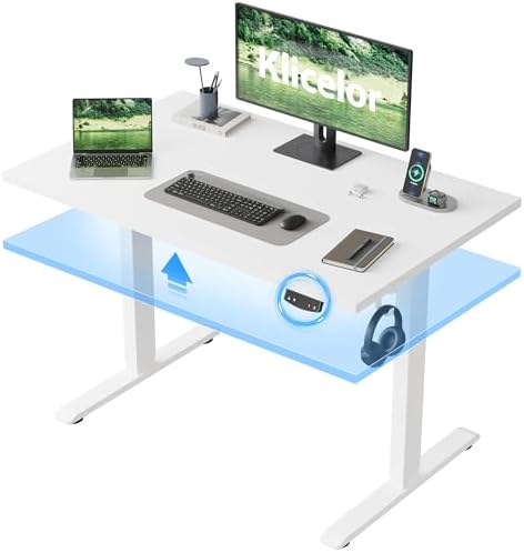 Klicelor 40 Inch Electric Standing Desk, Height Adjustable Office Desk, Sit Stand Up Computer Desk with Memory Preset, Two-Piece Desktop, White