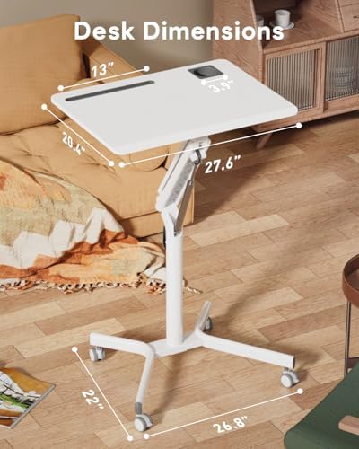 JOY worker Mobile Standing Desk, 28" White Rolling Laptop Desk with Wheels