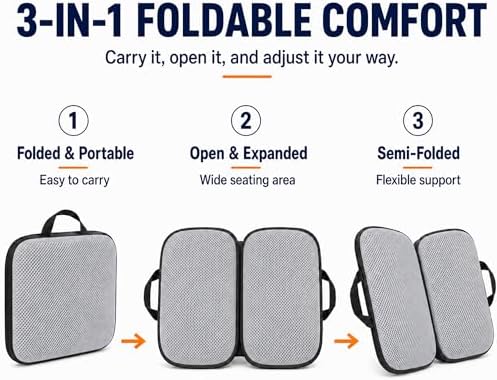Sojoy 3 in 1 Foldable Gel Seat Cushion Featured with Memory Foam Breathable Seat Cushion for Pressure Relief (Size: 18.5“ x 15" x 2"，Gray Mesh)
