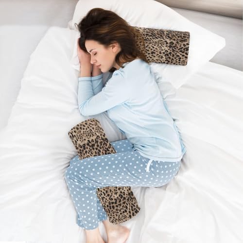 Leopard Texture Neck Roll Pillow - Extra Dense Memory Foam Round Cylinder Bolster for Cervical Support, Spondylosis, Neck Pain Relief