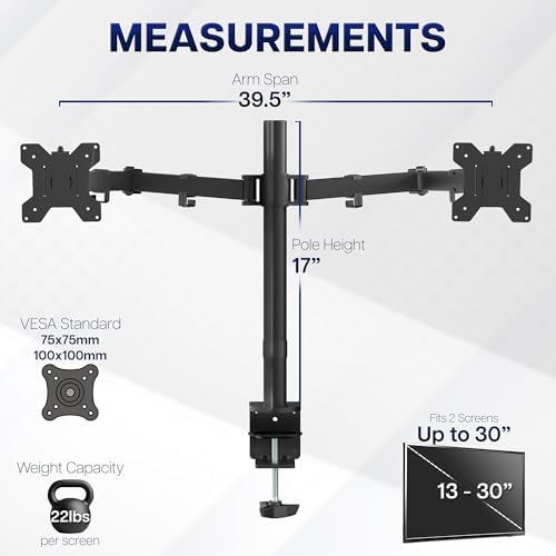VIVO Dual Ultrawide Monitor Desk Mount, Heavy Duty Fully Adjustable Steel Stand, Holds 2 Computer Screens up to 38 inches and Max 22lbs Each, Black, STAND-V038