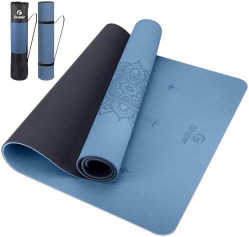 Gruper Yoga Mat Non Slip, TPE Extra Wide Yoga Mat with Alignment Mark