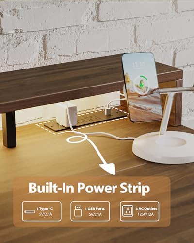 Agilestic 48 * 24 Inch Electric Standing Desk with Shelf & Led, Dark Walnut