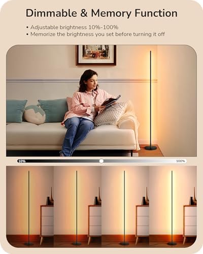 EDISHINE 59.84" LED Corner Floor Lamp, 3000K & Stepless Dimmable, Black