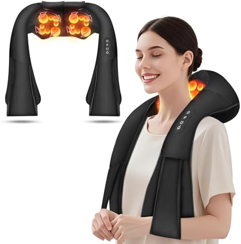 Cordless Shiatsu Neck and Shoulder Massager, Back Massager with Heat ,Massage Deeper Tissue 4D Kneading Massage for Shoulder, Neck and Back, Use at Home, Office, Car - Gifts for Fathers Day Dad Gift