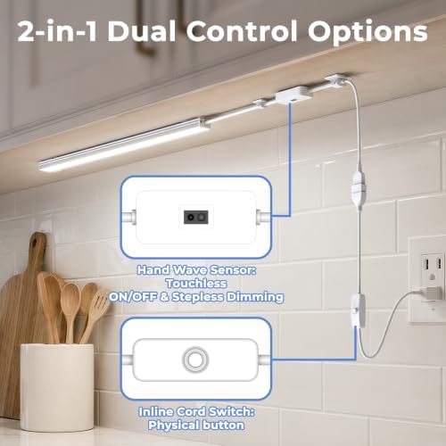 ASOKO 12in Plug in Under Cabinet Light Hand Wave Sensor Kitchen Light