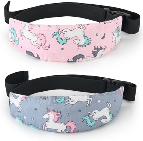 Luckyiren Fantasy Unicorn Toddler Car Seat Head Support Strap, Pink & Grey