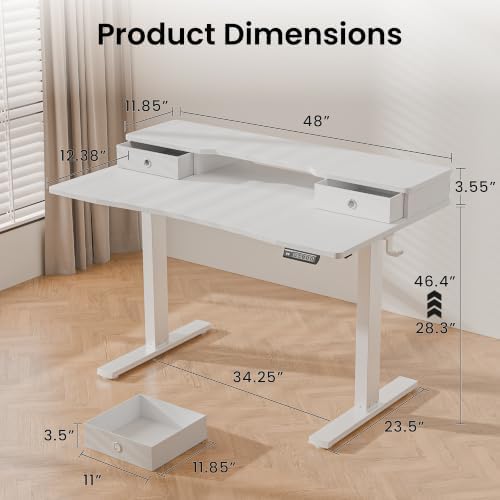 Realbear 48x24 Inch Electric Standing Desk with Drawers, White