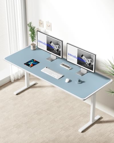 YSAGi Leather Desk Pad Protector, Office Desk Mat, Large Mouse Pad, Non-Slip PU Leather Desk Blotter, Laptop Desk Pad, Waterproof Desk Writing Pad for Office and Home (Ice Blue,55" x 24")