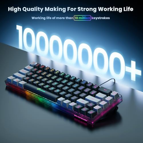GEODMAER 65% Gaming Keyboard, LED Backlit Mini Wired Gaming Keyboard, Ultra-Compact Anti-Ghosting No-Conflict 68 Keys Gaming Wired Keyboard for PC Laptop Gamer