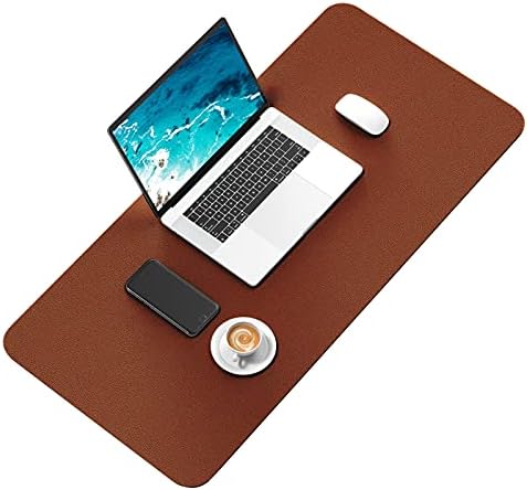 Hsurbtra Desk Pad, 30" x 14" Dual Side PU Leather Desk Mat, Waterproof Non-Slip Desktop Blotter Protector, Large Mouse Pad for Laptop Keyboard Office Home, Brown & Grey