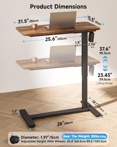 BIZUM Small Electric Standing Desk Bedside Table 31.5 x 15.8 Inch, Walnut