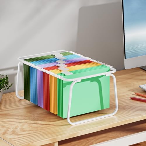 Marbrasse Hanging File Folder Frame, Adjustable Letter Size File Holder 16-25 Inches, Metal File Cabinet Rails for Office, Home, School, 2P(White)