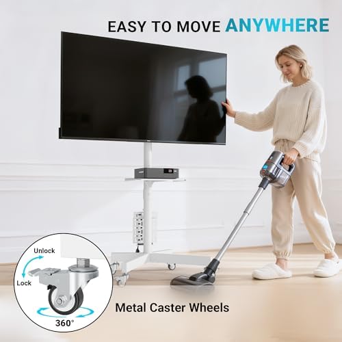 BONTEC Rolling TV Stand with Pegboard Storage for 32–65 Inch TVs, White