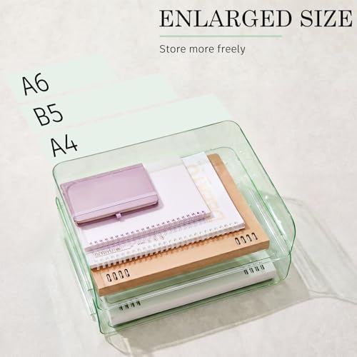 Harloon 4 Tier Clear Sage Green Acrylic Paper Organizer Letter Tray, Aesthetic Stackable Desk File Organizer Paper Holder Office Tray for A4, Modern Office Classroom Home File Pad Books Notes