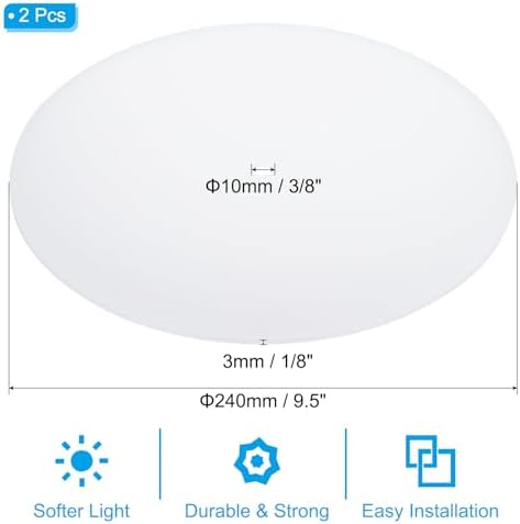 PATIKIL Lampshade Diffuser, 2 Pack 9.5" Diameter with 3/8" Center Hole Round Diffuser for Drum Lampshades Pendants Light Fits 10-12" Openings, Frosted White