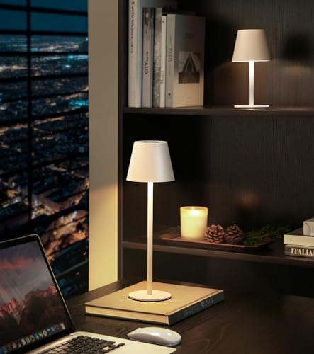 3 Pack Cordless Table Lamp, Portable Battery Operated Lamp with 3 Color Temps and Stepless Dimming, Rechargeable Table Lamp for Dinner, Desk, Cafe, Outdoor (White)