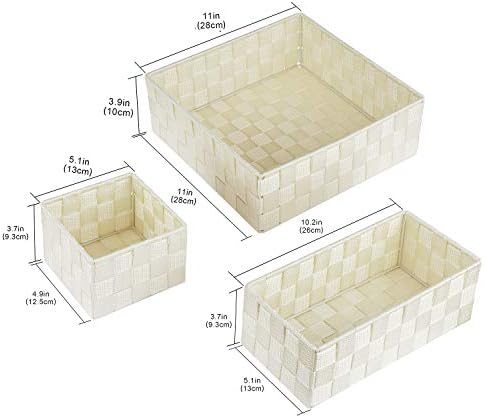 Posprica Woven Storage Baskets for Organizing, Small Black Baskets Cube Bin Container Tote Organizer Divider for Drawer, Closet, Shelf, Dresser, Set of 4(Beige)