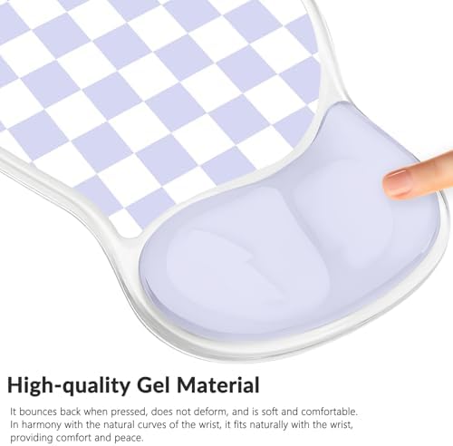 Gel Mouse Pad with Wrist Rest for Mouse Ergonomic Mouse Wrist Rest Non-Slip Silicone Checkered Mousepad with Wrist Support for Computer Desk Gaming Laptop Home Office Desk Accessories Purple Plaid