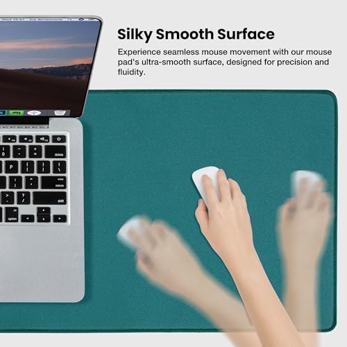 ALOANES Dark Green Waterproof Desk Mat,Large Extended Mouse Mat,Office Desk Protector with Anti-Slip Base,Stitched Edge,Grain Jacquard Surface,Perfect for Gamer,Office&Home, XL(11.81''x27.56''x0.12'')