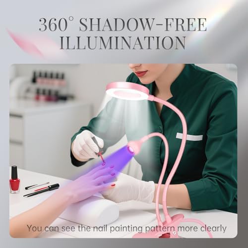 krofaue UV Nail Lamp with 6X Magnifier, 4 Brightness, Dual Light Mode