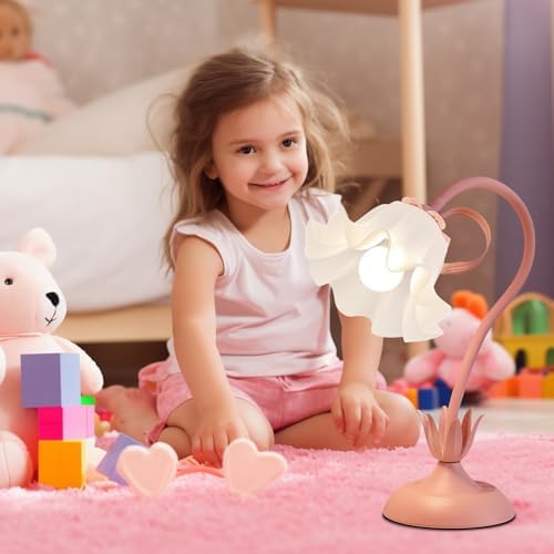 WERFOP Flower Desk Lamp Cute Pink Table Lamp for Bedroom Girls Room