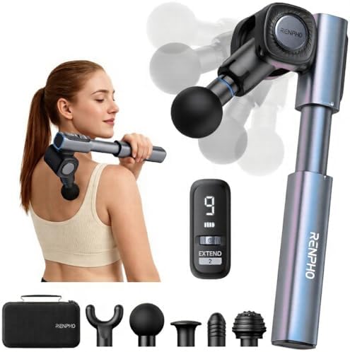 RENPHO Foldable 2-in-1 Massage Gun with Extendable Handle, 0-90° Angle