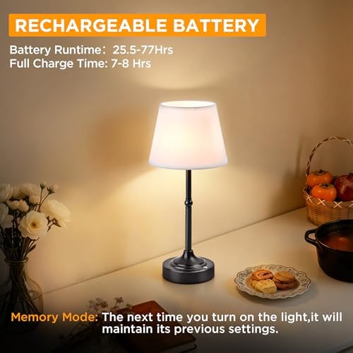 LUTEC 2 Pack Cordless Table Lamp, Battery Operated Lamp with 3 Color Temps and Stepless Dimming, 5200mAh Portable Rechargeable Table Lamp for Restaurant/Bedroom/Bars/Outdoor (Black)
