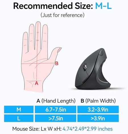 TECKNET Ergonomic Mouse, 4800 DPI Wireless Bluetooth Vertical, 3-Device