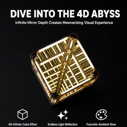 Infinity Tesseract Cube Light, USB-C Rechargeable Mood Lighting, Yellow