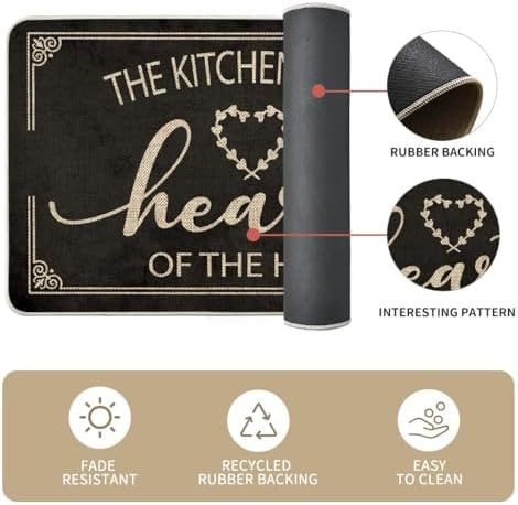 Artoid Mode Black Cooking Sets Kitchen Mats Set of 3, Seasonal The Kitchen is The Heart of The Home Holiday Party Low-Profile Floor Mat for Home Kitchen - 17"x29"+17"x36"+17"x47"