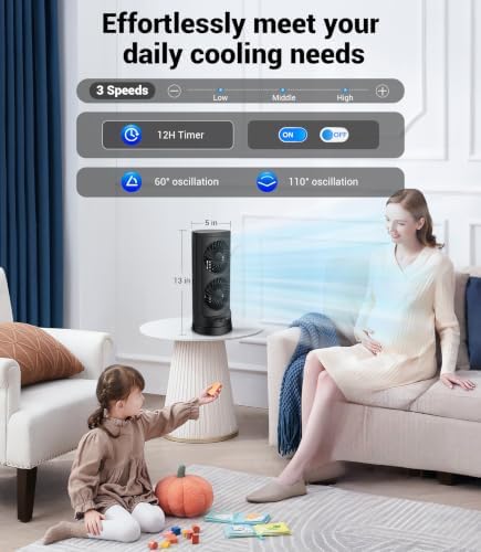 Personal Tower Cooling Fans that Blow Cold Air,25dB Quiet Fan with 24ft/s