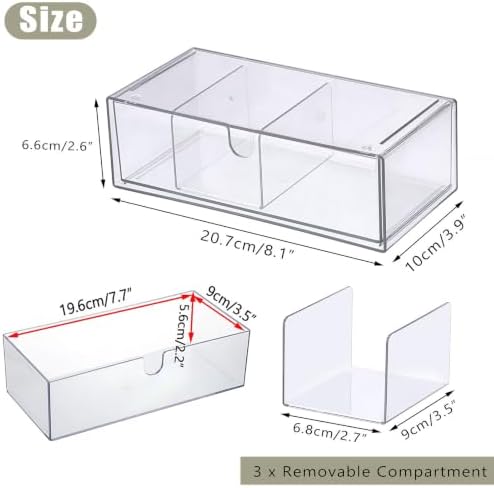 Acrylic Pencil Drawer with Removable Dividers Clear Pull Out Pen Drawer Organizer Stackable Bathroom Organizer for Makeup, Cosmetics, Office Supplies,3 Pack