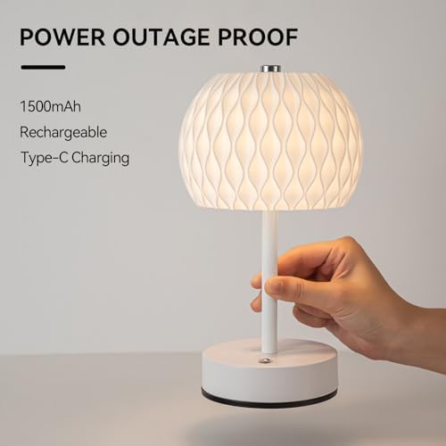 Battery Operated Small Table Lamp, 3 Color Temperatures, Rechargeable, Touch Control, Dimmable Desk Lamp, Cordless LED Night Light for Bedroom Patio Camping Restaurant Home, 9.5 in Height, White